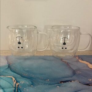 Kids Double-Walled Glass Bear Mugs - Set of 2